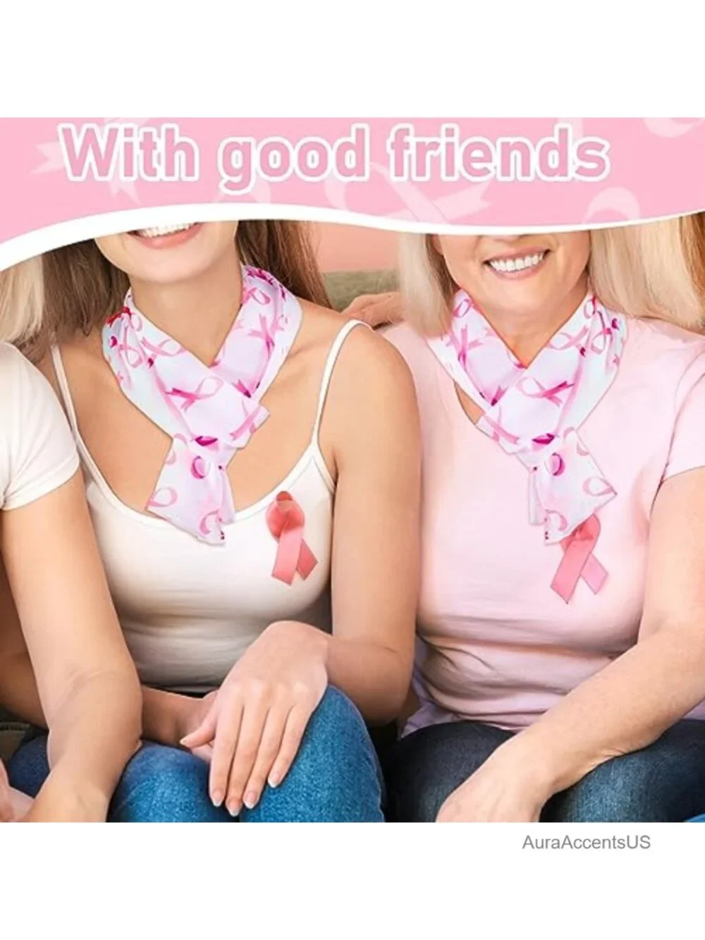 Pink Ribbon Silk Chiffon Scarf Lightweight 60